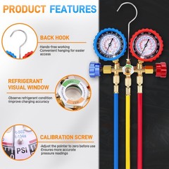 HVAC AC 3‑Way Manifold Gauge Set With 5ft Hoses R134a R12 R22 R502 Tool Kit