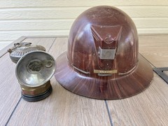 Vintage 1930s – 1940s MSA Skullgard Fiberglass Full Brim Hard Hat w/Lamp