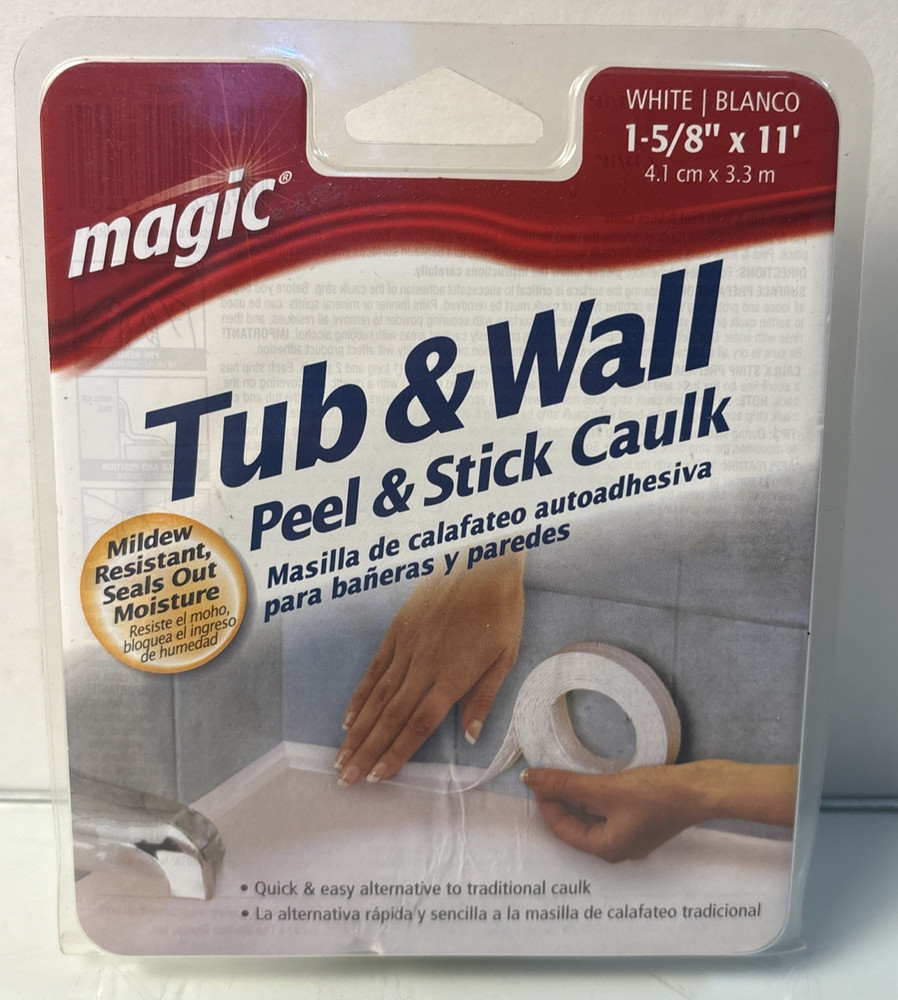 White Tub and Wall Peel and Stick Caulk Strip 1-5/8in x 11ft Seals Out Moisture