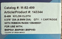 Brady M-82-499 Product#-143344 Print Cartridge For BMP41,BMP51-BMP53