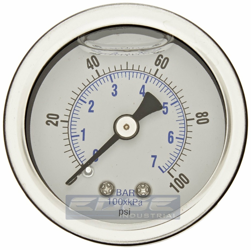 LIQUID FILLED PRESSURE GAUGE 0-100 PSI, 1.5″ FACE, 1/8″ NPT BACK MOUNT