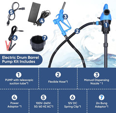 Electric Drum Barrel Pump, 110V-240V AC/ 12V DC Power, 55 Gallon Electric Transf
