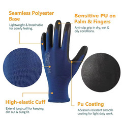 12pairs Ultra-Thin PU Coated Work Gloves,Excellent Grip,Nylon Shell Black
