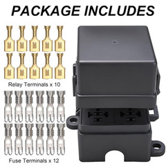 12V 6 Way Fuse Relay Box, 2 Relays and 12 ATC/ATO Blade Fuses Slots, Compatible