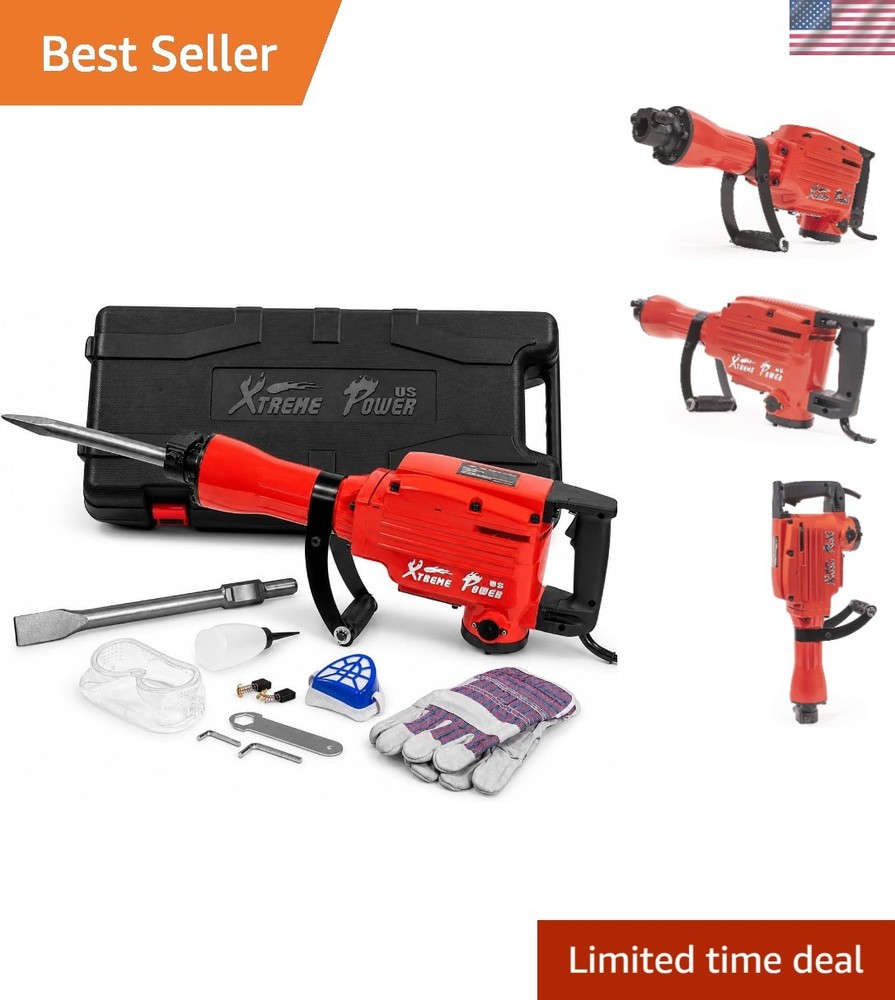 2200W Electric Demolition Jack Hammer with 2 Chisels & Safety Gear Included