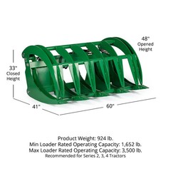 Titan Attachments 60″ HD Root Grapple Rake Attachment Fits John Deere Hook & Pin