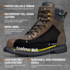 NINGO 6” Men Leather Safety Work Boot Steel/Soft Toe Lace Up Trail Hiking Shoes