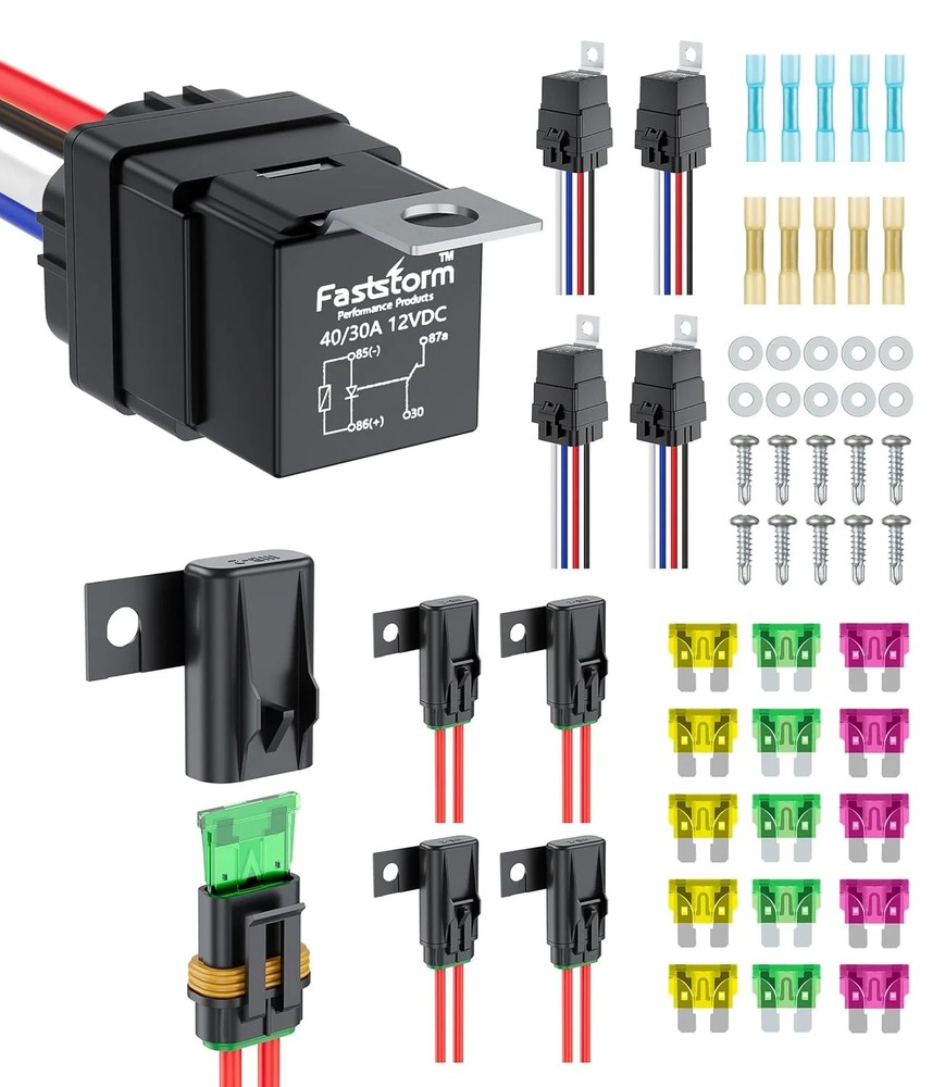 5 Pack Heavy Duty 4 Pin Waterproof Relay Switch 12V 12&16 AWG with 5x20A/30A/40A