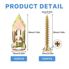 50x Drywall Self Drilling Anchors Screws Wall Anchor Expansion Hooks Heavy Duty