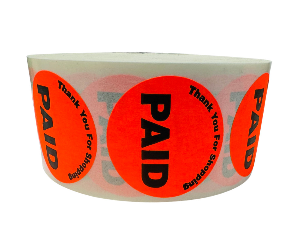 10 RLS/10,000 PCS – Paid Thank You For Shopping Stickers (1.5″) Adhesive Labels