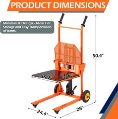 Material Lift Winch Stacker with Casters, 500 Lbs Capacity, 35″ Max Lift Height