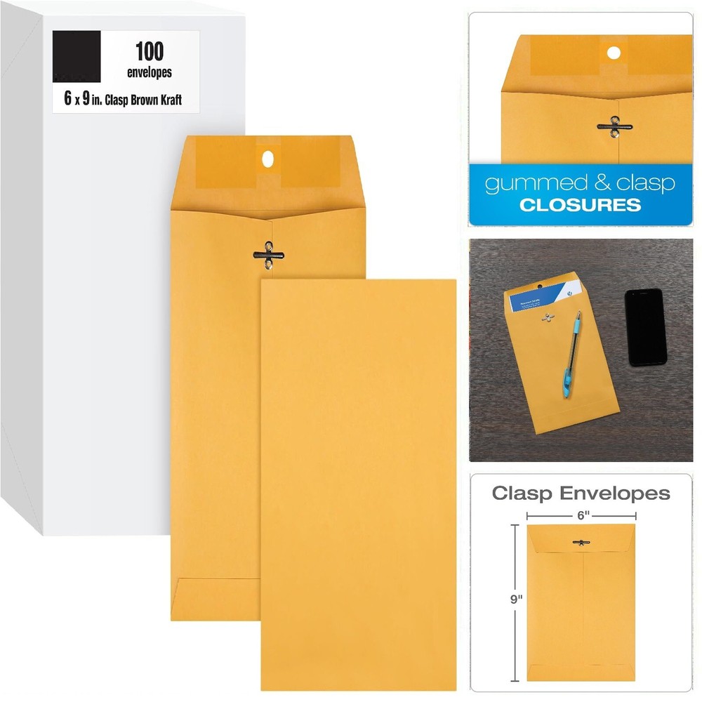 100 Pcs CLASP ENVELOPES 6×9 28lb Kraft Shipping Mailing Gummed Business Manila