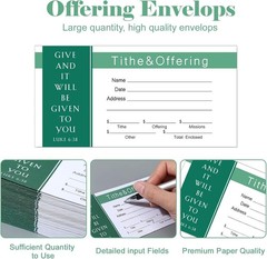 500 Count Tithes and Offering Envelopes for Donation Envelope Bill Size Checks a