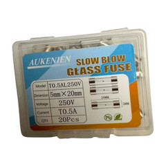 (Pack of 20) Aukenien T0.5AL250V Slow Blow Glass Fuses, 5mm x 20mm, 250V, T0.5A