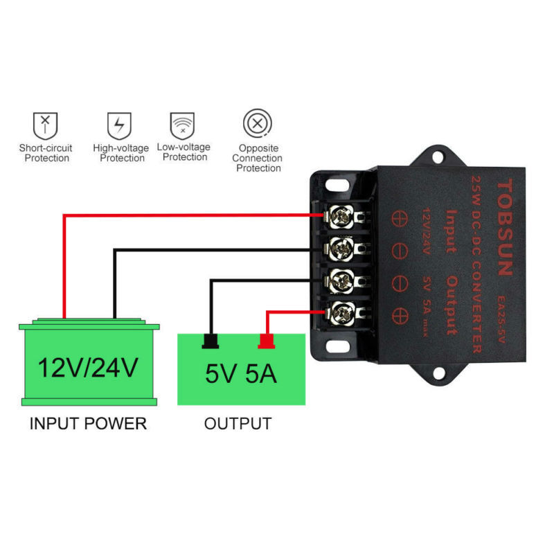 DC 12V/24V to DC 5V 5A 25W Converter Step Down Voltage Reducer Buck Converter