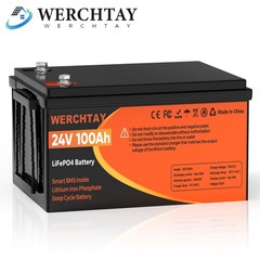 24V 100Ah LiFePO4 Lithium Battery 2560Wh Deep Cycles For RV Solar Boat Off-grid