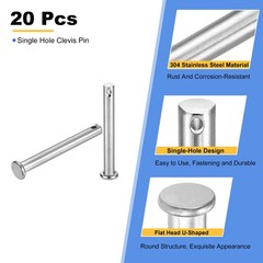 20Pcs M6 x 50mm Single Hole Clevis Pins, 304 Stainless Steel Flat Head Pin