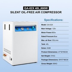 Dental Silent Air Compressor 40L 800W Soundproof Box w/ Wheels 155L/min GA-02X
