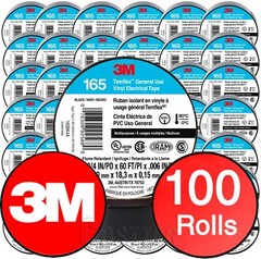 100 ROLLS – 3M ELECTRICAL TAPE UL, BLACK 3/4’’ x 60 FT GENUINE TEMELEX 165
