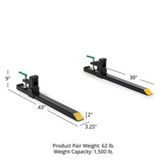 Titan Attachments Light-Duty 43″ Clamp-On Pallet Forks, 30″ x 3″ Fork Length