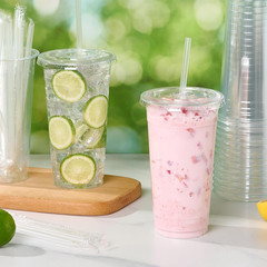 25 Sets 32 OZ Clear Plastic Cups with Lids and Straws, Disposable To Go Iced cof