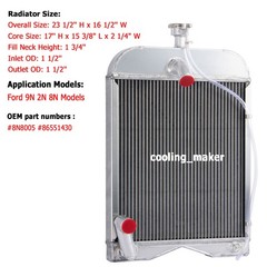 3 Row Tractor Radiator For 1939-1952 Ford 8N 9N 2N AR2018 8N8005 86551430