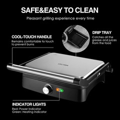 OSTBA Panini Press Grill with Adjustable Temperature, 4-Slice Indoor Grill, 180°