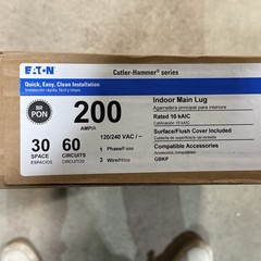 Eaton 200A 30/60 Indoor Main Lug, 1 Phase, 3 Wire, BRP30L200