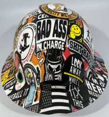 New Full Brim Hard Hat Custom Hydro Dipped CONSTRUCTION BAD ASS STICKER BOMB