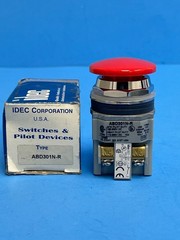 IDEC ABD301N-R, 30mm Momentary Red Mushroom Pushbutton, 1NC Contact