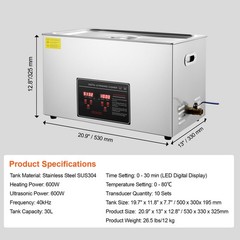VEVOR 30L Ultrasonic Cleaner with Timer Heating Machine Digital Sonic Cleaner
