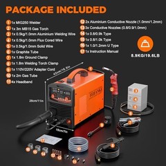 250A Aluminum MIG Welder, 110V/220V 8-in-1 Gas/Gasless Flux MIG/Stick/2T 4T Spot