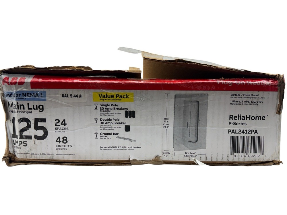 ABB 125 Amp 24-Space 48-Circuit Main Lug Plug-On Neutral Value Pack PAL2412PA