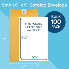 Blue Summit Supplies 100 6” x 9” Clasp Envelopes with Gummed 6 x 9, Brown