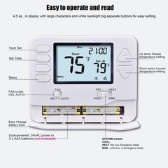 Heagstat H721 Non-Programmable Heat Pump Thermostat, 2 Heat/1 Cool, White