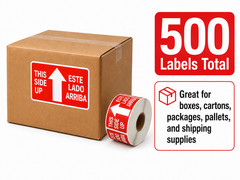 Spanish Labels – This Side Up 2×3 Glass Fragile Stickers 500 Each, 1-40 Rolls
