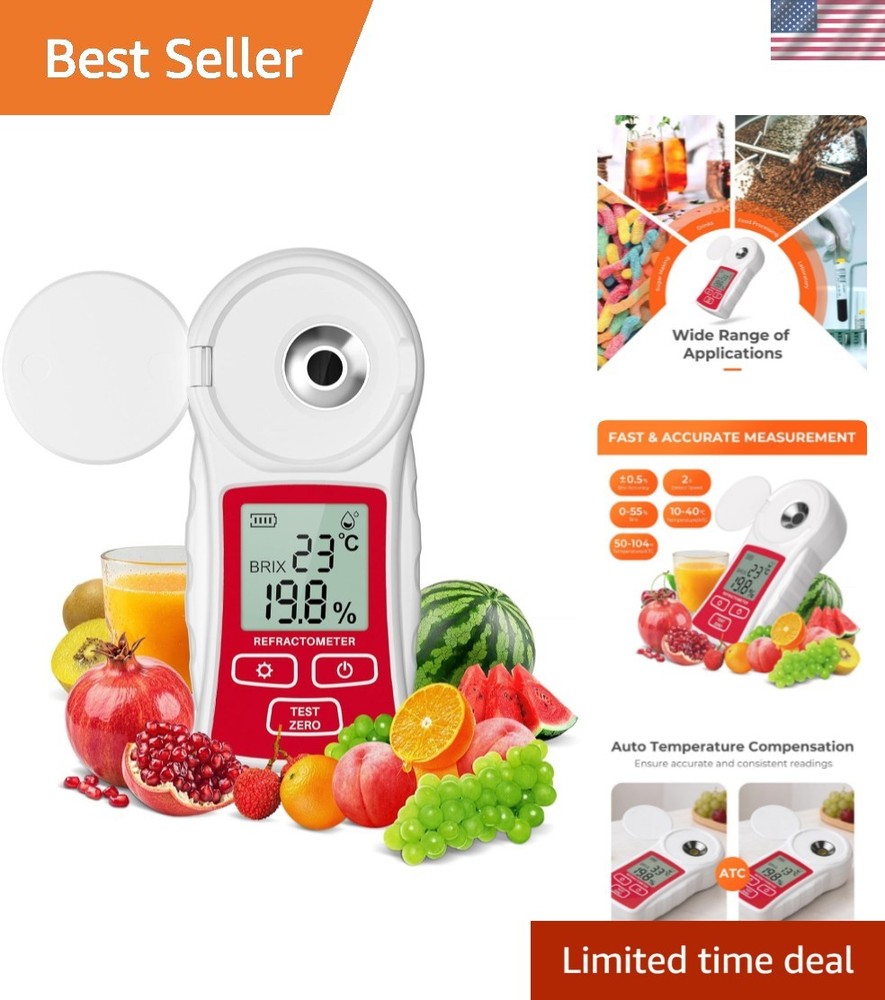 Rechargeable Digital Brix Refractometer with ATC, Brix Meter Supports One-tap…