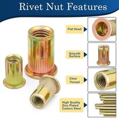 1/4 Rivet Nut, 115Pcs Carbon Steel Zinc Rivet Nuts 1/4-20, 1/4 20 Threaded In…