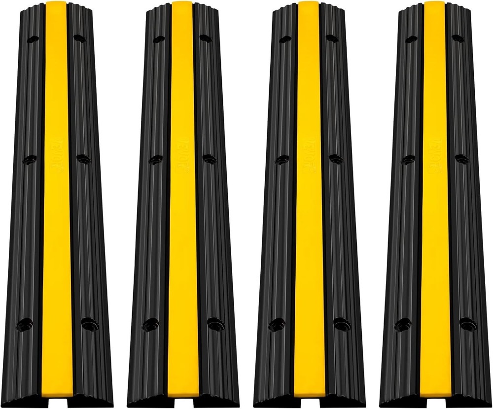 4 Pack of 1-Channel Rubber Cable Protector Ramps Heavy Duty 18000Lbs Load Cap…