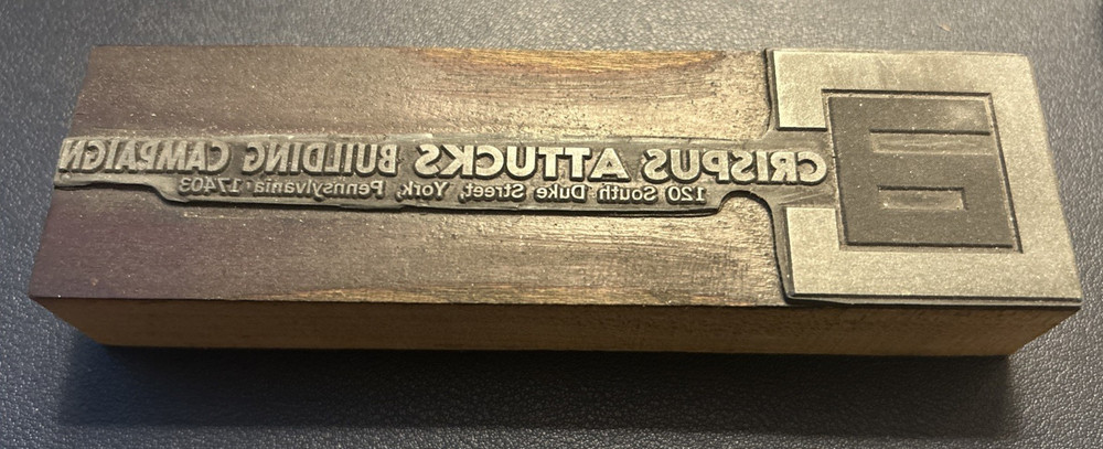 Crispus Attucks building campaign York PA | Vintage letterpress printing block