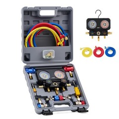 3-Way Manifold Gauge Set for R1234yf R404a R134a Refrigerant, AC Charging Kit wi