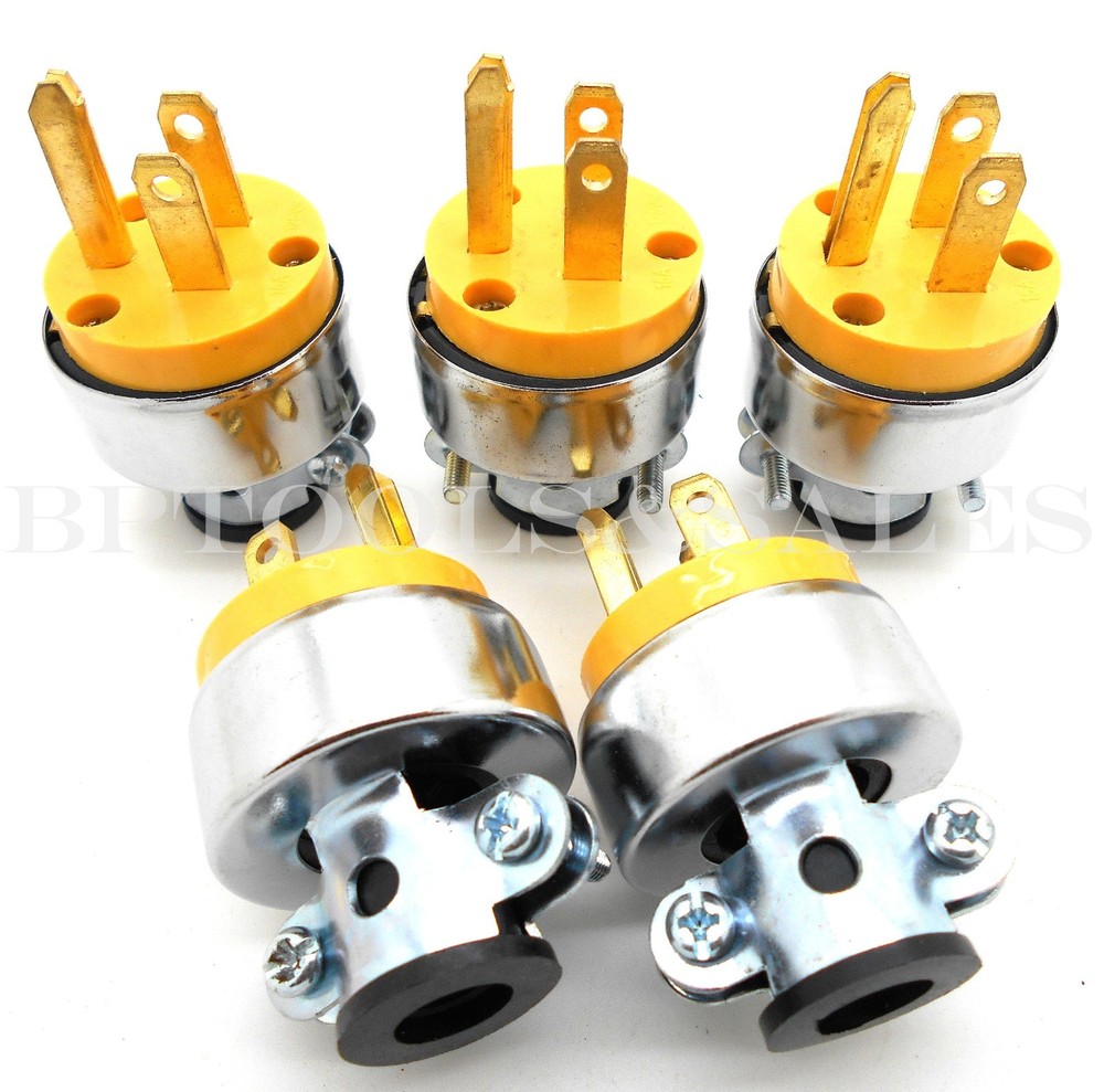 5 Pc Male Extension Cord Electrical Wire Repair Replacement Plug End Set
