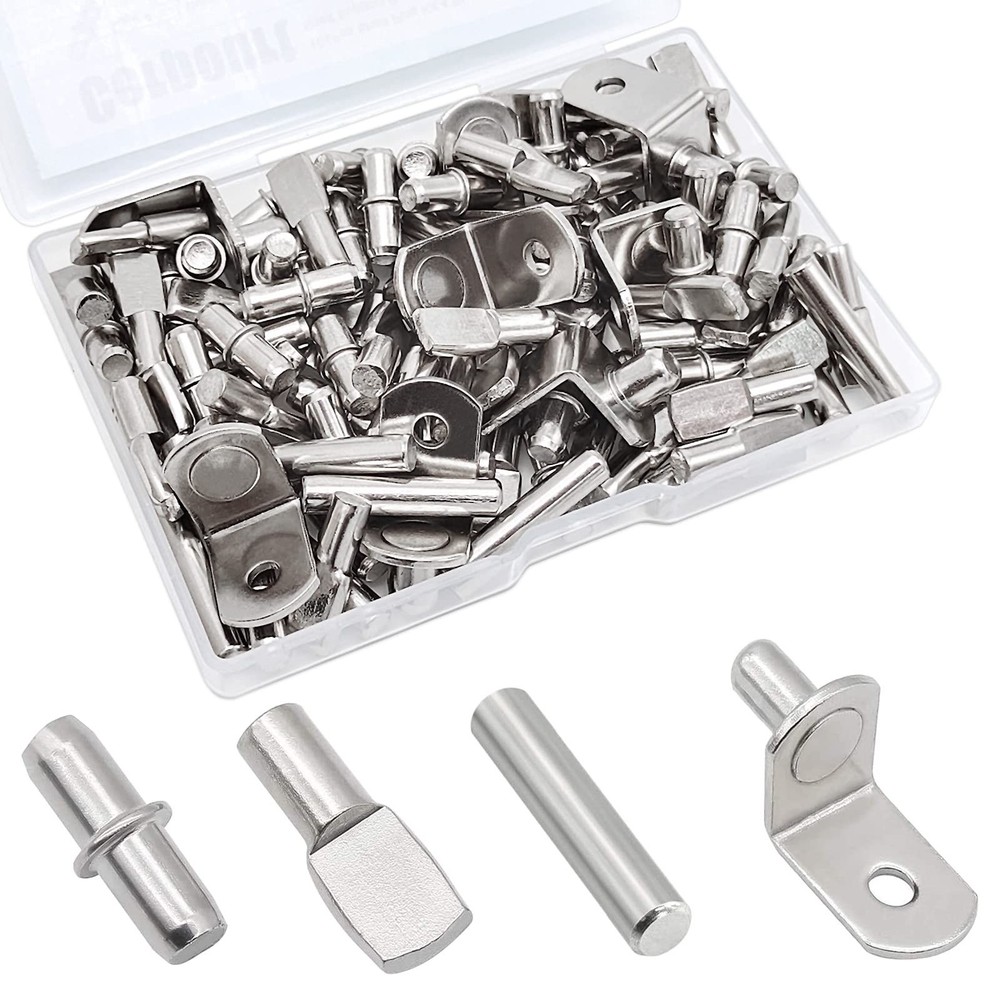 104Pcs Shelf Pins Kit,4 Styles Nickel Plated Shelf Support Pegs,Bookshelf Peg…