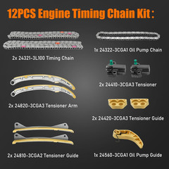 24321-3L100 Timing Chain Kit (12PCS) Kia Sorento Hyundai Santa Fe 3.3L 13-20 80