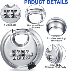 5 Packs 4 Digit Combination Locks Stainless Steel Disc Lock Combo Padlock