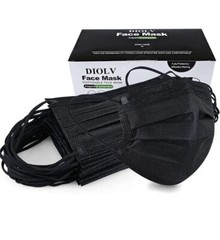 50 Black Face Mask Kids Youth Mouth Nose Protector Respirator Disposable Small