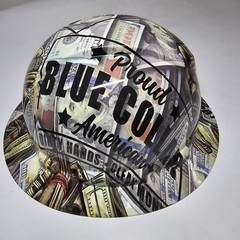 full brim hard hat custom hydro dipped IN BLUE COLLAR DIRTY HANDS CLEAN MONEY
