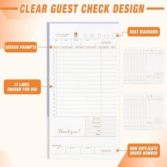 4 Pack (1000 Sheets) Guest Server Checks,2 Part Carbonless, Numbered,8.2″ X 4.3″