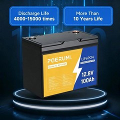 POERUNI 12V 100Ah LiFePO4 Deep Cycle 15000+ Lithium Battery Built-in BMS RV NEW