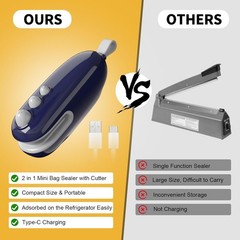 Mini Bag Sealer with Cutter and Magnet,Vacuum Sealer Bags for Food,Bag Resealer,